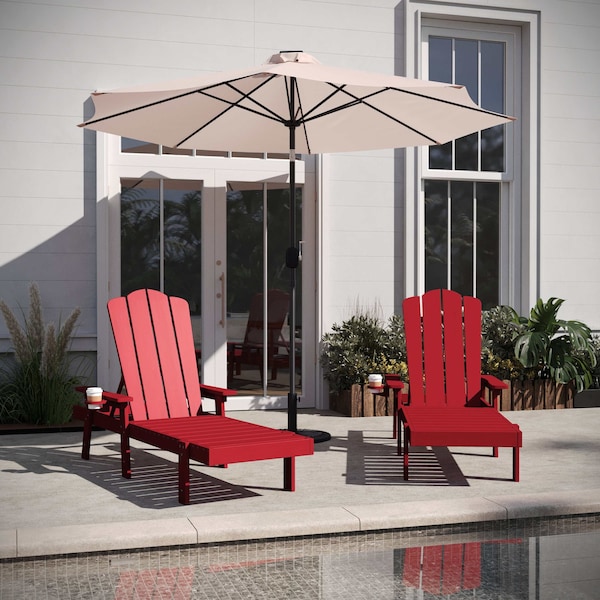 Flash Furniture Sonora Adjustable Adirondack Loungers w/Cup Holder, All-Wthr Recycled HDPE Lounge Chair, Red, 2PK 2-LE-HMP-070-01-RED-GG - main